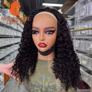 Burmese 3C4A Curly Invisible Half Wigs 100% Human Hair Burmese Curly Adjustable 3/4 Half Wig For Women