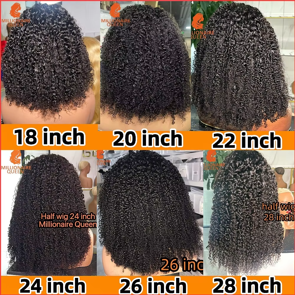 Half Wig Glueless Burmese Pixi Curly 100% Human Hair With Drawstring Seamless Clips 300 Density Half Wigs Full Machine Made Wig - Image 2