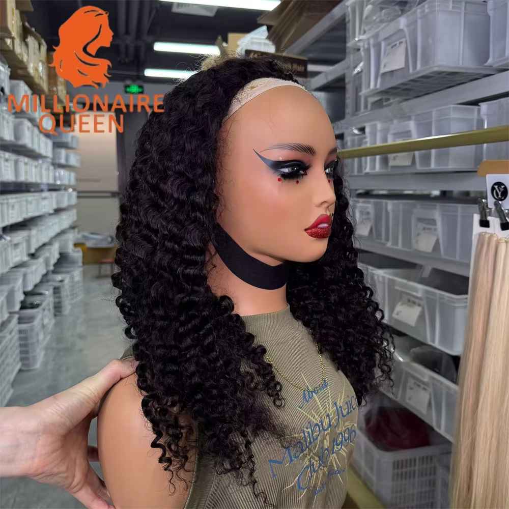 Burmese 3C4A Curly Invisible Half Wigs 100% Human Hair Burmese Curly Adjustable 3/4 Half Wig For Women - Image 4