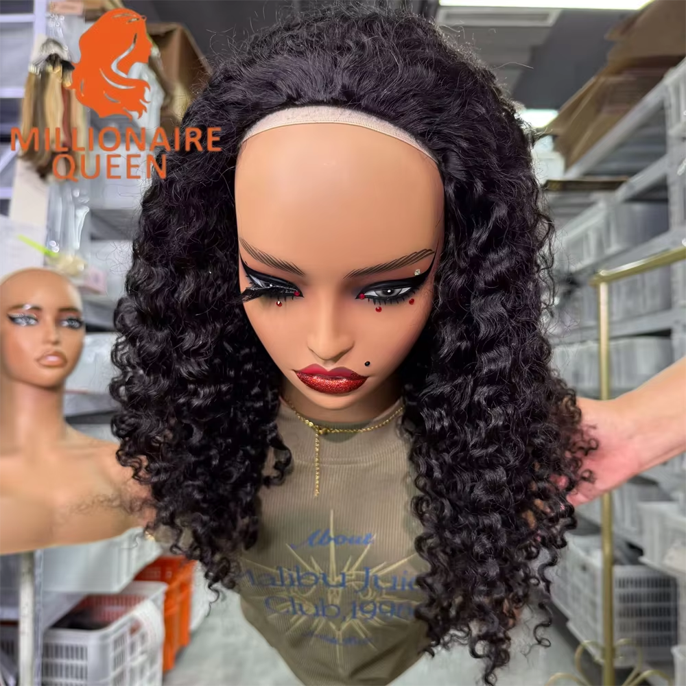 Burmese 3C4A Curly Invisible Half Wigs 100% Human Hair Burmese Curly Adjustable 3/4 Half Wig For Women - Image 2