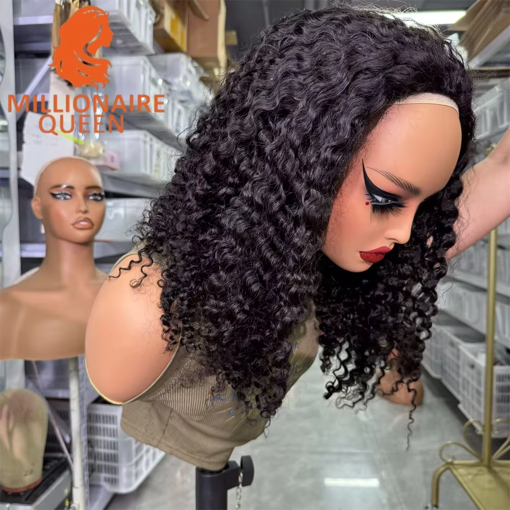 Burmese 3C4A Curly Invisible Half Wigs 100% Human Hair Burmese Curly Adjustable 3/4 Half Wig For Women - Image 3